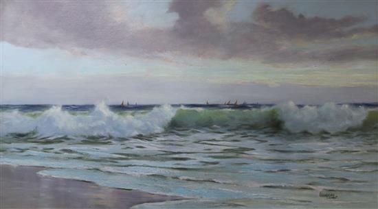 Charles E. Hannaford (1863-1955) Waves breaking on the shore
